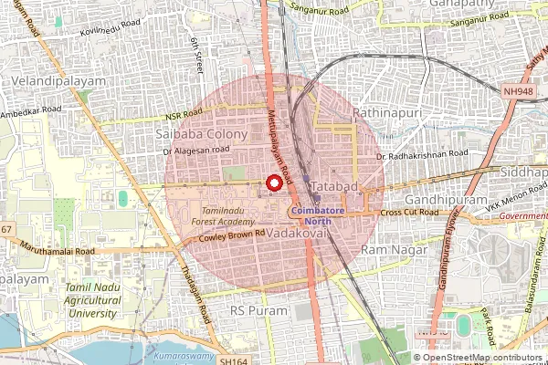 Map showing approximate area covered by Pincode 641043 — Sahs College So, Coimbatore