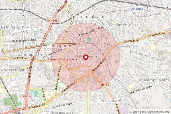 Map showing approximate area covered by Pincode 641044 — Siddhapudur So, Coimbatore