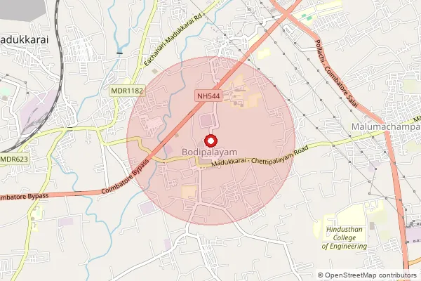 Map showing approximate area covered by Pincode 641105 — Palathurai Bo, Coimbatore