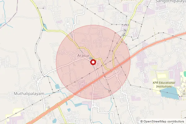 Map showing approximate area covered by Pincode 641407 — Arasur So, Coimbatore