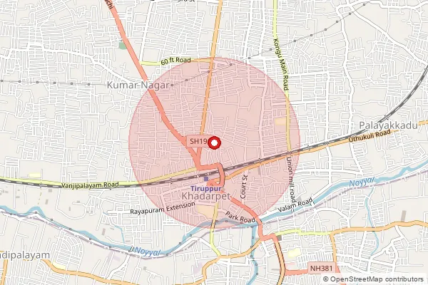 Map showing approximate area covered by Pincode 641602 — Kallampalayam Road Bo, Tiruppur