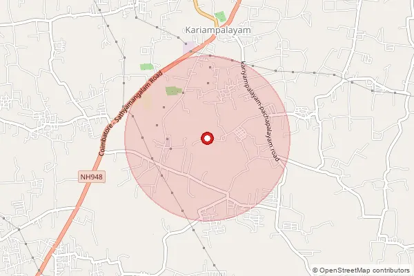 Map showing approximate area covered by Pincode 641653 — Komarapalayam Bo, Coimbatore