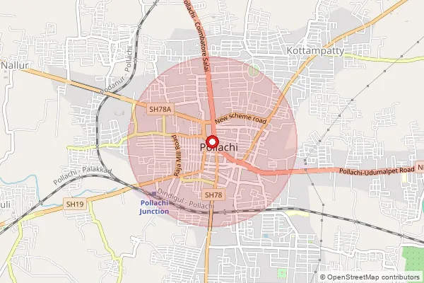 Map showing approximate area covered by Pincode 642001 — Pollachi H.O, Coimbatore