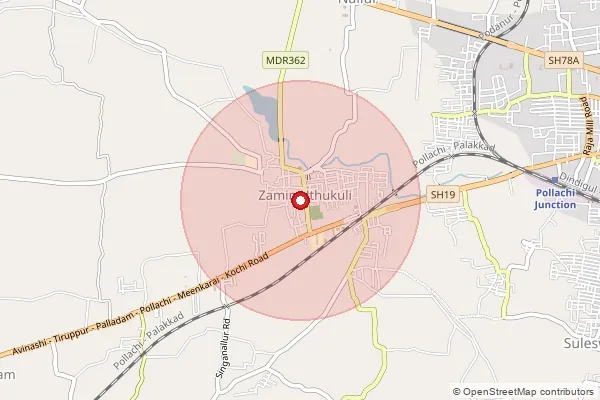Map showing approximate area covered by Pincode 642004 — Uthukuli Zamin S.O, Coimbatore
