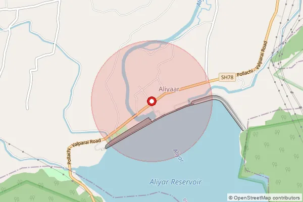 Map showing approximate area covered by Pincode 642101 — Aliyar Nagar S.O, Coimbatore