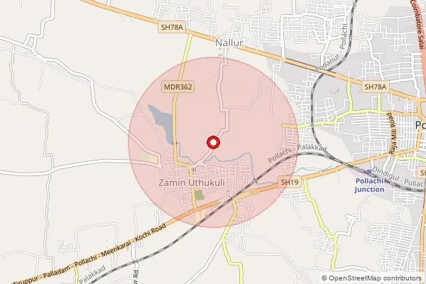 Map showing approximate area covered by Pincode 642102 — Amaravathi Nagar S.O, Tiruppur