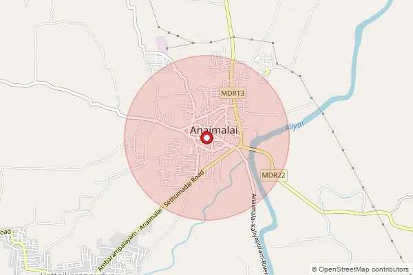 Map showing approximate area covered by Pincode 642104 — Anaimalai S.O, Coimbatore
