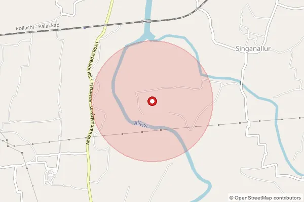 Map showing approximate area covered by Pincode 642106 — Periya Kallar B.O, Coimbatore