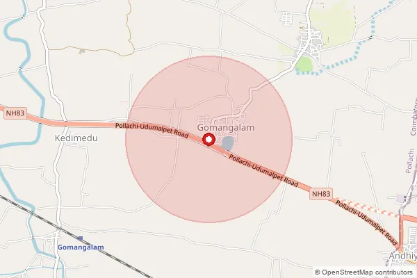 Map showing approximate area covered by Pincode 642107 — Gomangalam S.O, Coimbatore