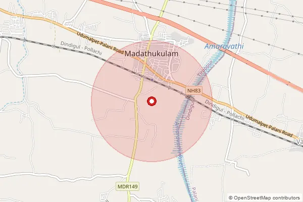 Map showing approximate area covered by Pincode 642113 — Saminathapuram B.O, Dindigul