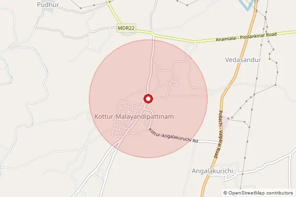 Map showing approximate area covered by Pincode 642114 — Malayandipattinam S.O, Coimbatore