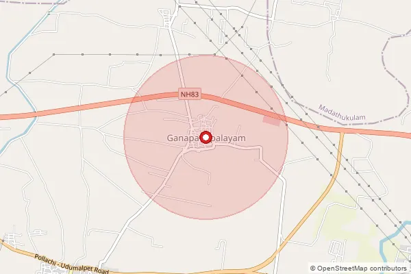 Map showing approximate area covered by Pincode 642122 — Ganapathipalayam B.O, Tiruppur