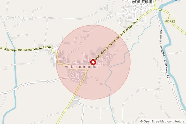 Map showing approximate area covered by Pincode 642129 — Vettaikaran Pudur S.O, Coimbatore