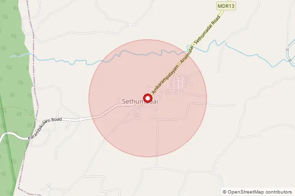 Map showing approximate area covered by Pincode 642133 — Sethumadai S.O, Coimbatore