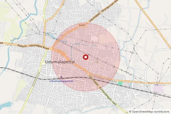 Map showing approximate area covered by Pincode 642154 — Gandhinagar S.O (Pollachi), Tiruppur