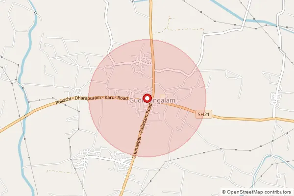 Map showing approximate area covered by Pincode 642201 — Gudimangalam S.O, Tiruppur