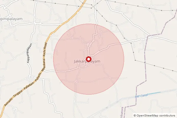 Map showing approximate area covered by Pincode 642202 — Jakkarpalayam S.O, Coimbatore