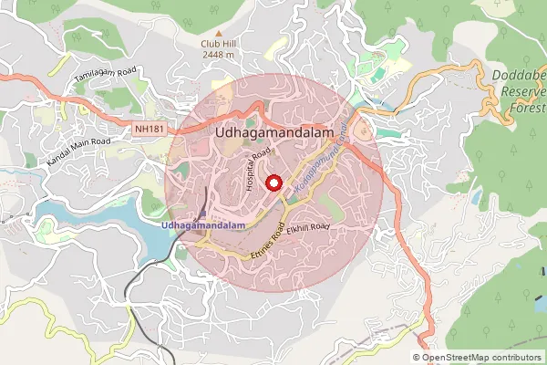 Map showing approximate area covered by Pincode 643001 — Udagamandalam H.O, The Nilgiris