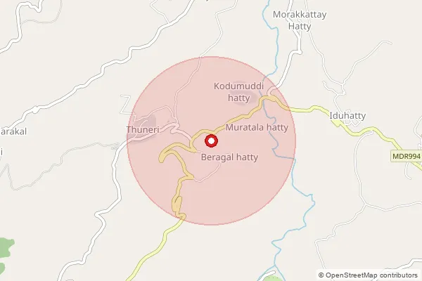 Map showing approximate area covered by Pincode 643002 — Iduhatti B.O, The Nilgiris