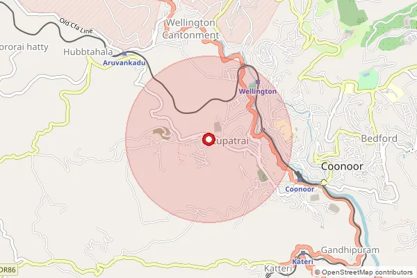 Map showing approximate area covered by Pincode 643105 — Ottupattarai S.O, The Nilgiris