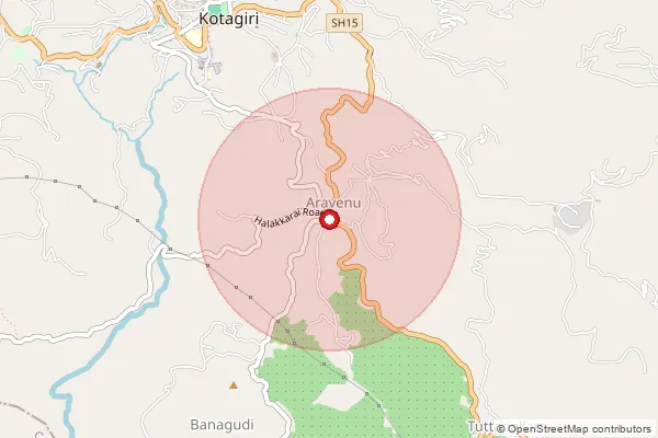 Map showing approximate area covered by Pincode 643201 — Aravenu S.O, The Nilgiris