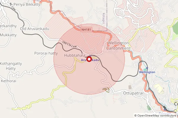Map showing approximate area covered by Pincode 643202 — Hubbathalai B.O, The Nilgiris