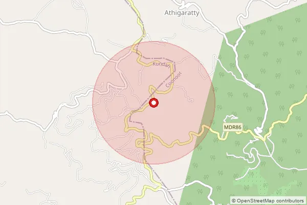 Map showing approximate area covered by Pincode 643203 — Balacola S.O, The Nilgiris