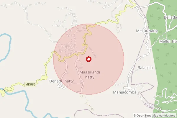 Map showing approximate area covered by Pincode 643204 — Chamraj Estate S.O, The Nilgiris