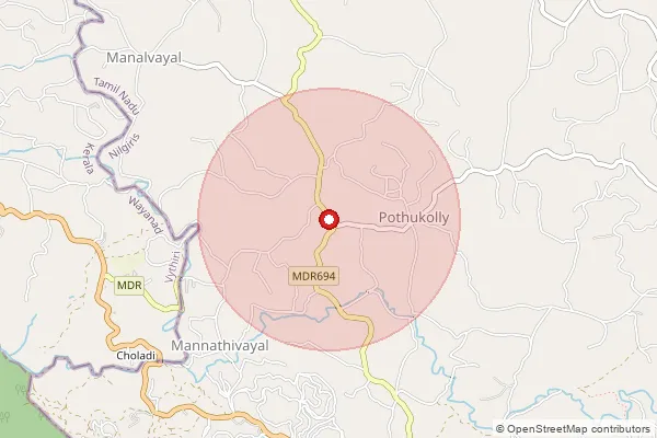Map showing approximate area covered by Pincode 643205 — Kayyunni B.O, The Nilgiris