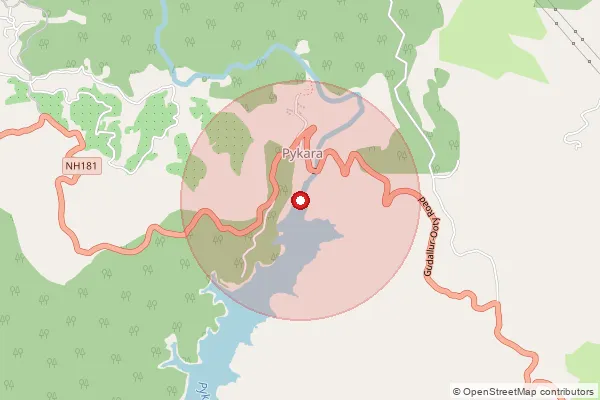 Map showing approximate area covered by Pincode 643237 — Pykaradam B.O, The Nilgiris