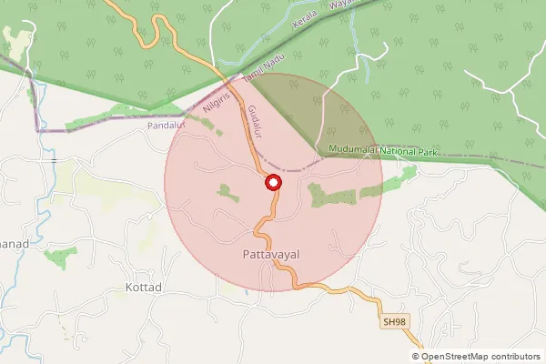 Map showing approximate area covered by Pincode 643240 — Ambalamoola B.O, The Nilgiris