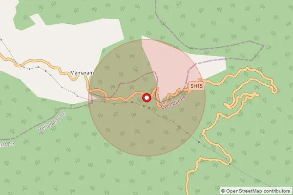 Map showing approximate area covered by Pincode 643242 — Kunjapanai B.O, The Nilgiris