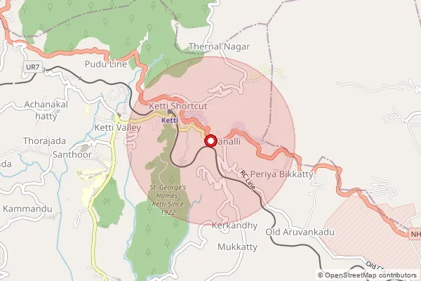 Map showing approximate area covered by Pincode 643243 — Yellanhalli S.O, The Nilgiris