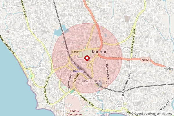 Map showing approximate area covered by Pincode 670002 — Civil Station Kannur So, Kannur