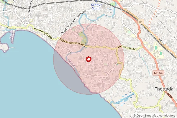 Map showing approximate area covered by Pincode 670003 — Katalayi Bo, Kannur