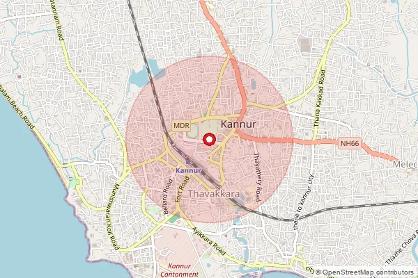 Map showing approximate area covered by Pincode 670004 — Pallikunnu So, Kannur