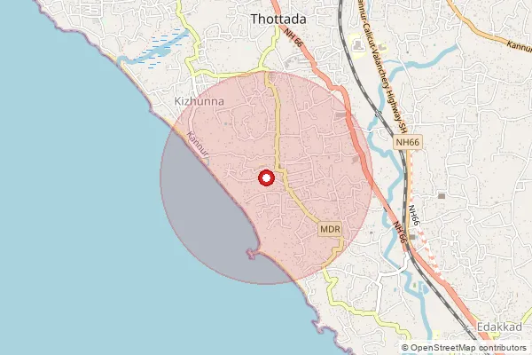 Map showing approximate area covered by Pincode 670007 — Thottada So, Kannur