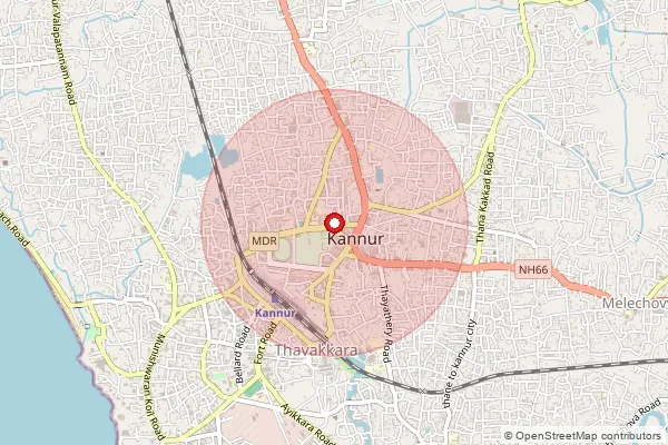Map showing approximate area covered by Pincode 670009 — Azhikode South Bo, Kannur