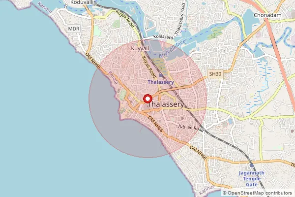 Map showing approximate area covered by Pincode 670101 — Thalassery Ho, Kannur