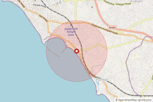 Map showing approximate area covered by Pincode 670102 — Kurichiyil Bo, Kannur