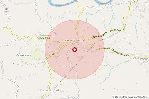Map showing approximate area covered by Pincode 670353 — Padiotchal Bo, Kannur