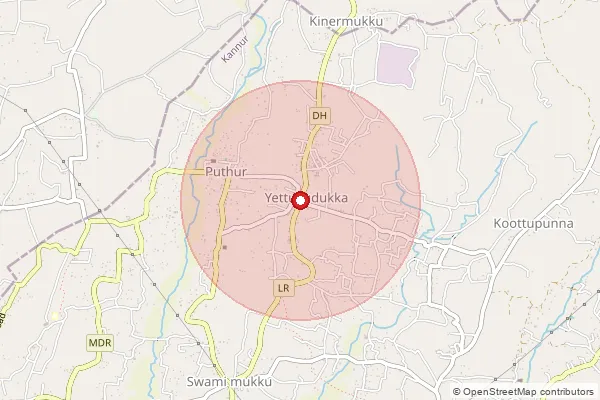 Map showing approximate area covered by Pincode 670521 — Kozhummal Bo, Kannur