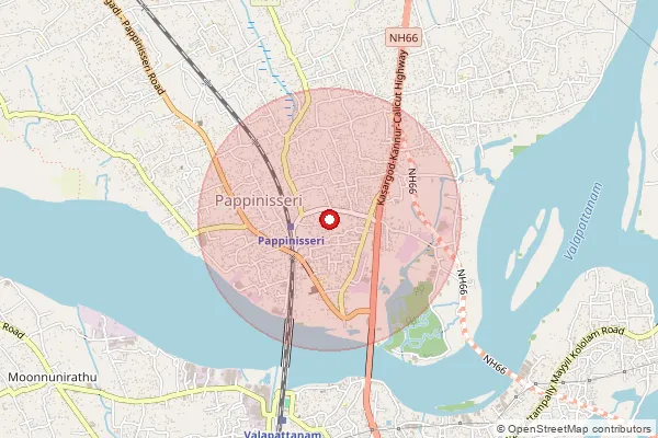 Map showing approximate area covered by Pincode 670561 — Aroli Bo, Kannur
