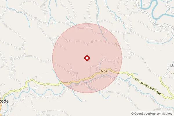 Map showing approximate area covered by Pincode 670571 — Nellipara Bo, Kannur
