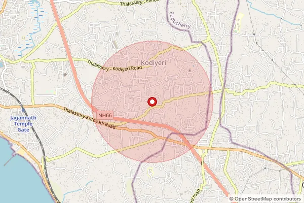 Map showing approximate area covered by Pincode 670671 — Panniyannur Bo, Kannur