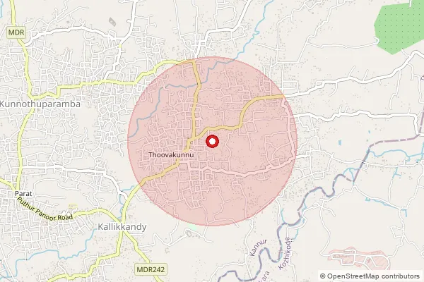 Map showing approximate area covered by Pincode 670693 — Thuvakunnu So, Kannur