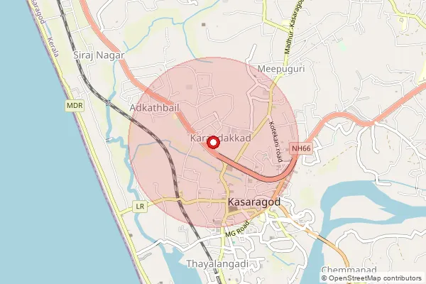 Map showing approximate area covered by Pincode 671121 — Kasaragod Ho, Kasaragod