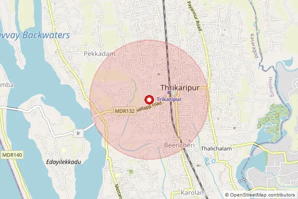 Map showing approximate area covered by Pincode 671311 — Trikarpur South Bo, Kasaragod