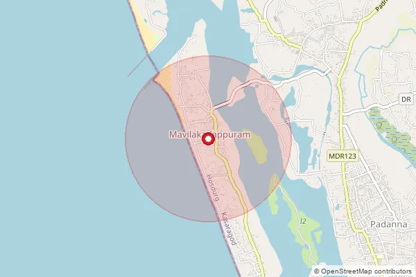 Map showing approximate area covered by Pincode 671312 — Padne So, Kasaragod