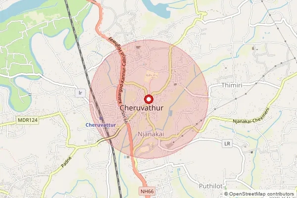 Map showing approximate area covered by Pincode 671313 — Cheemeni Bo, Kasaragod